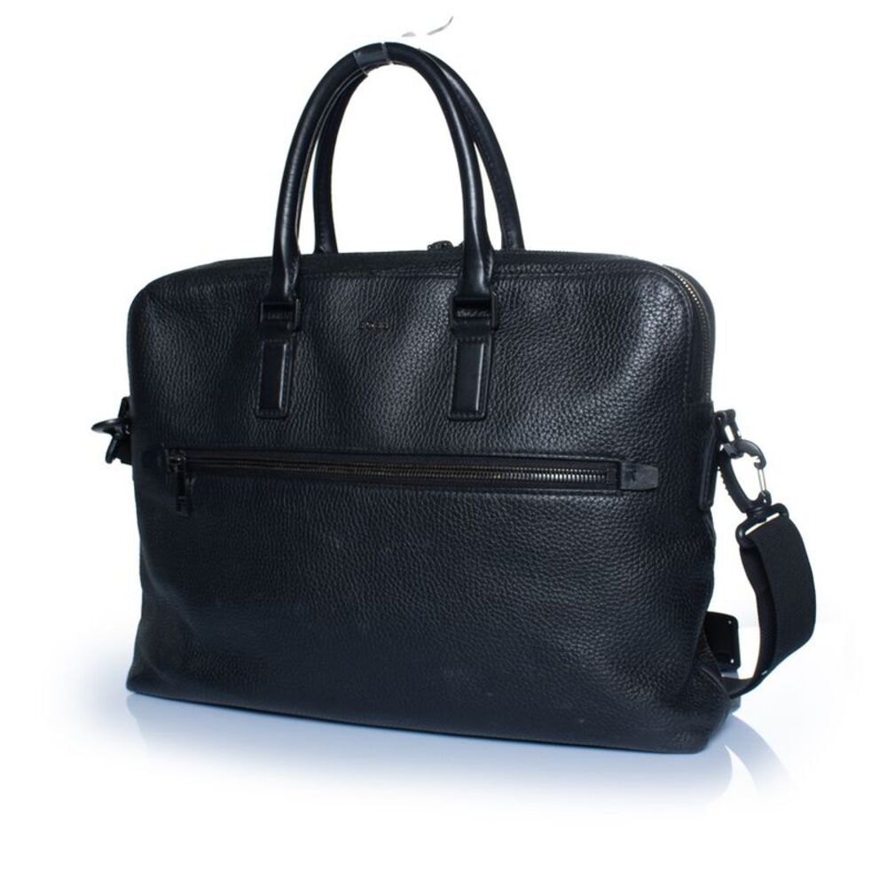 Hugo Boss, grained leather laptop bag in black